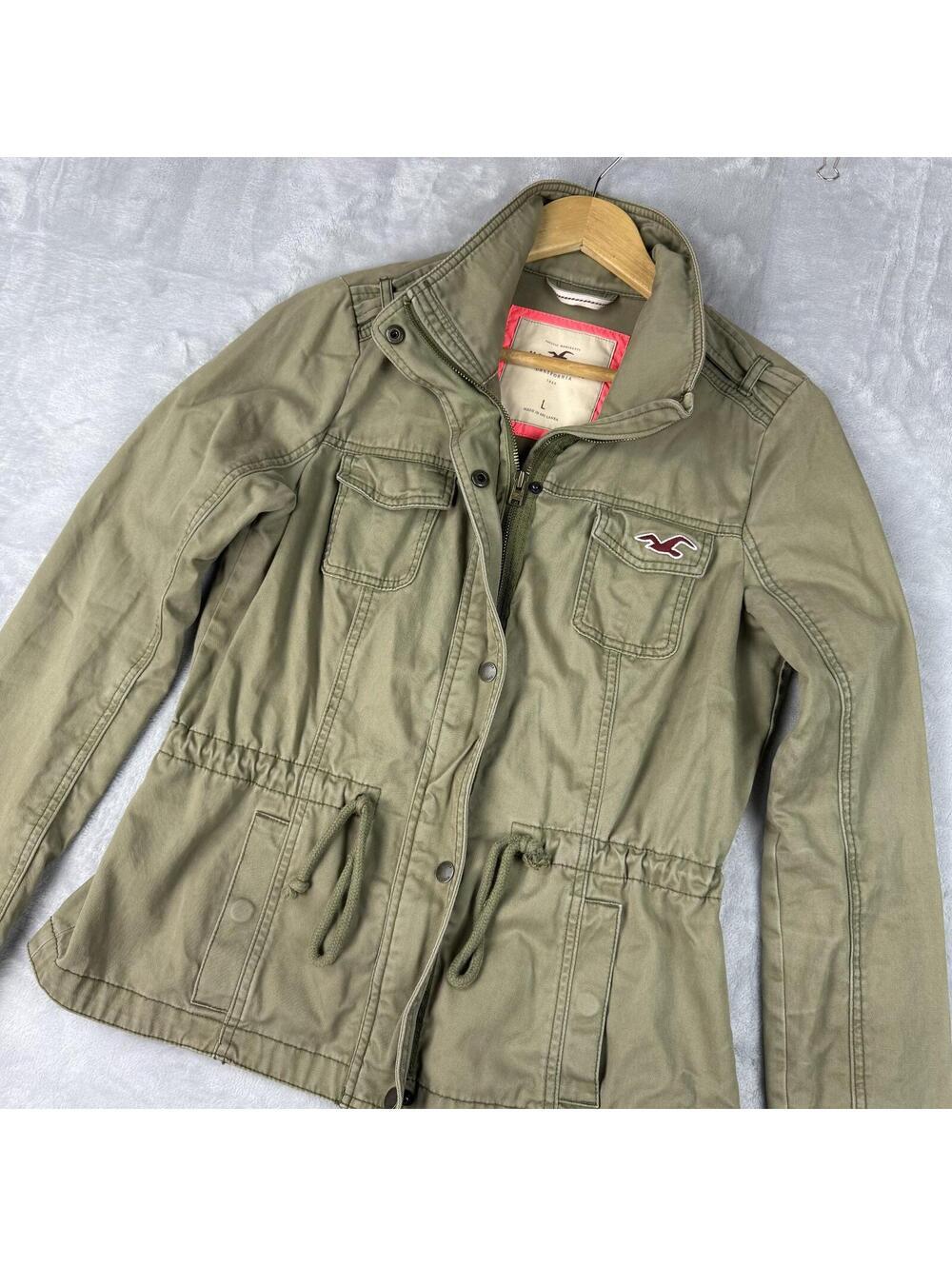 Y2K Hollister Tactics Jacket Olive Green Drawstring Waist L Preppy Streetwear